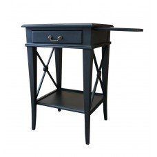 Hamptons Cross Black Bedside Lamp Table with Drawer Right Handle 