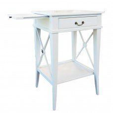 Hamptons Cross White Bedside Lamp Table with Drawer Left Handle