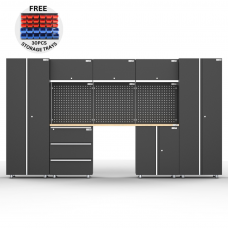 UltraTools 3380mm x 500mm x 1870mm  Black Workshop Garage Storage Cabinet Set
