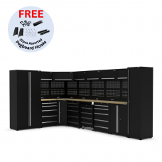 UltraTools 2450/4300mm x 550mm x 2025mm Black Economy Workshop Garage Storage Cabinet Set