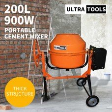 Ultratools Cement Concrete Mixer 200L Sand Gravel Portable 900W Motor Size