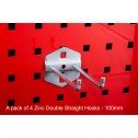 A pack of 4 Zinc Double Straight Hooks - 100mm