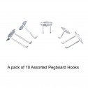 A pack of 10 Assorted Pegboard Hooks
