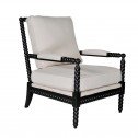 Hamptons Coastal Bobbin Linen and Timber Armchair Black Cream (Side Front)