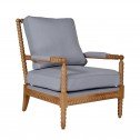 Hamptons Coastal Bobbin Linen and Timber Armchair Natural Bluish Grey (Side Front)