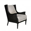 Havana Linen and Rattan Wingback Armchair Black Cream (Side Front)