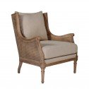 Havana Linen and Rattan Wingback Armchair Natural Beige (Side Front)
