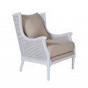 Havana Linen and Rattan Wingback Armchair White Beige (Side Front)