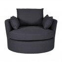 Swivel Linen Snuggle Armchair Black (Front)