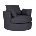 Swivel Linen Snuggle Armchair Black (Side Front)