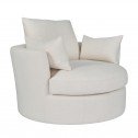 Swivel Linen Snuggle Armchair Cream (Side Front)