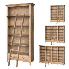 French Provincial Extendable Library Bookcase Natural Ash with Ladder