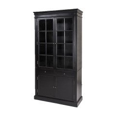 Hamptons 2 Glass Door Display Cabinet /Bookcase in Black