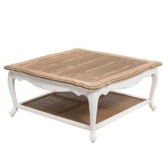 French Provincial Furniture Square Coffee & Tea Table in White with Natural Oak