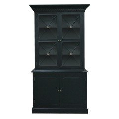 Hamptons Halifax Criss Cross Glass Door Display Hutch and Buffet Cabinet Bookcase in Black White 