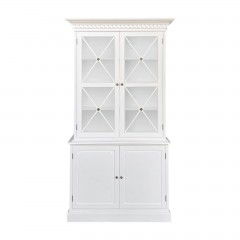 Hamptons Halifax Criss Cross Glass Door Display Hutch and Buffet Cabinet Bookcase in Black White