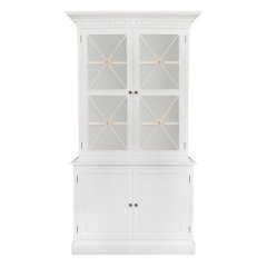 Hamptons Halifax Criss Cross Glass Door Display Hutch and Buffet Cabinet Bookcase in Black White