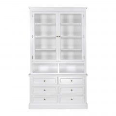 Hamptons 2 Glass Door Kitchen Cabinet with 6 Drawers Cupboard White