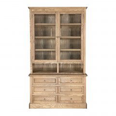 Hamptons 2 Glass Door Kitchen Cabinet with 6 Drawers Cupboard Natural
