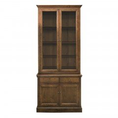 Hampton Halifax 2 Glass Door Hutch Display and Buffet Cabinet Bookcase Cupboard Natural Oak Dark Brown
