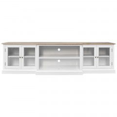 Hamptons 4 Glass Door TV Unit Entertainment Stand in BLACK/WHITE with Natural Top													