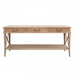 Hamptons Halifax Side Cross 3 Drawers Console Hall Table - Natural Oak