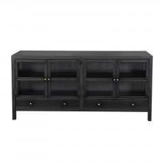 Hamptons 4 Glass Door Buffet Cupboard Sideboard White Black