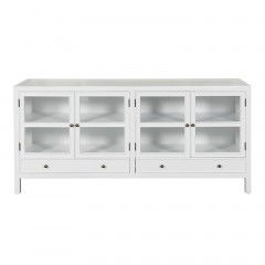 Hamptons 4 Glass Door Buffet Cupboard Sideboard White Black