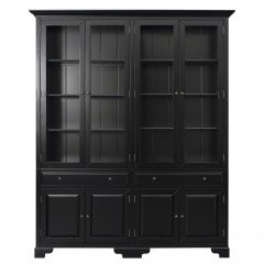 Hamptons Glass Display Cabinet Bookcase with Tempered Glass Black White