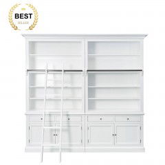 Hamptons Halifax Hutch Open Extendable Bookcase Buffet 250cm - 368cm Wide with Ladder White