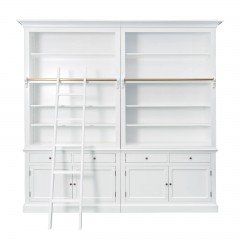 Hamptons Halifax Hutch Open Extendable Bookcase Buffet 250cm - 368cm Wide with Ladder White
