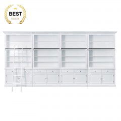 Hamptons Halifax Hutch Open Extendable Bookcase Buffet 486cm - 604cm Wide with Ladder White
