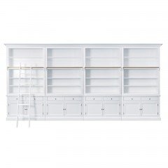 Hamptons Halifax Hutch Open Extendable Bookcase Buffet 486cm - 604cm Wide with Ladder White