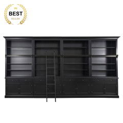 Hamptons Halifax Hutch Open Extendable Bookcase Buffet 486cm - 604cm Wide with Ladder Black