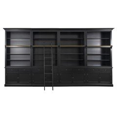 Hamptons Halifax Hutch Open Extendable Bookcase Buffet 486cm - 604cm Wide with Ladder Black
