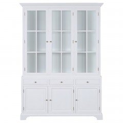 Hamptons Buffet and Hutch Glass Display Cabinet Bookcase in White Black
