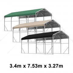 Single Carport 3.4m x 7.53m x 3.27m Backyard Portable Vehicle & Boat Shelter with Wrapped Roof
