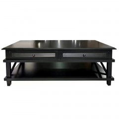 Hamptons Coastal Beach Side Cross Coffee Table with Four Drawer BLACK 