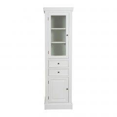 Hamptons Coastal Tall Glass Door Cabinet with 2 Drawers and Cupboard in WHITE