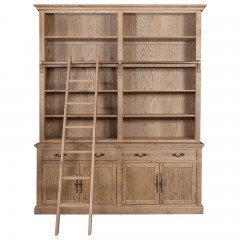 Hamptons Natural Ash Open Double Buffet and Hutch Bookcase with Ladder