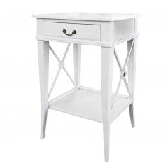 Hamptons Cross White Bedside Lamp Table with Drawer Right Handle