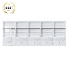 Hamptons Halifax Hutch Open Extendable Bookcase Buffet 486cm - 604cm Wide with Ladder White