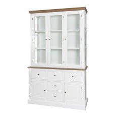 Hamptons Coastal Hutch and Buffet Tempered Glass Display Cabinet with 5 Drawers in WHITE