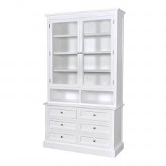 Hamptons 2 Glass Door Kitchen Cabinet with 6 Drawers Cupboard White
