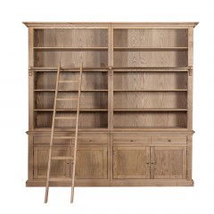 Hamptons Halifax Hutch Open Extendable Bookcase Buffet 250cm Wide with Ladder Natural Ash