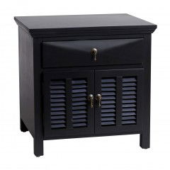 Hamptons Louvre Black Bedside Table 1 Drawer with Door 