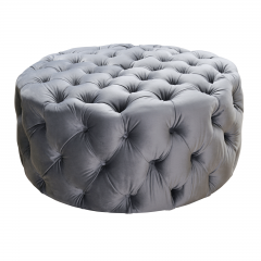 Marco Large Round Tufted Pouffe Ottoman Midnight Forest Stone Grey