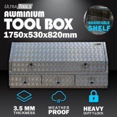 Aluminium Ute Tool Box 2.5mm 1750x530x820mm 3 Drawers Side Opening Vehicle Storage