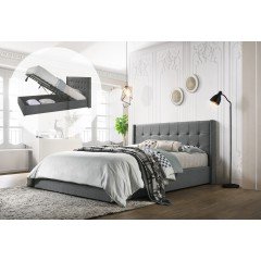 King Sized Winged Fabric Bed Frame With Gas Lift Storage In Light Grey