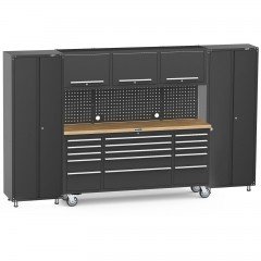 UltraTools Black 72" Mobile Work Bench with 15 Drawers Tool Chest & 3 Door Cabinet + 2 Standing Cabinets		